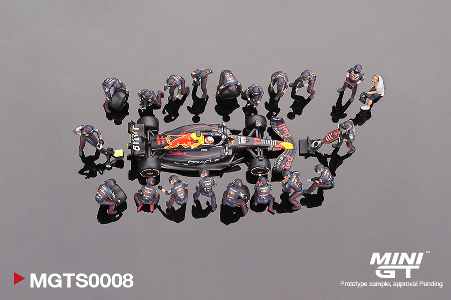 MiniGT 1:64 Oracle Red Bull Racing RB18 #11 Sergio Pérez 2022 Abu Dhabi GP Pit Crew Set