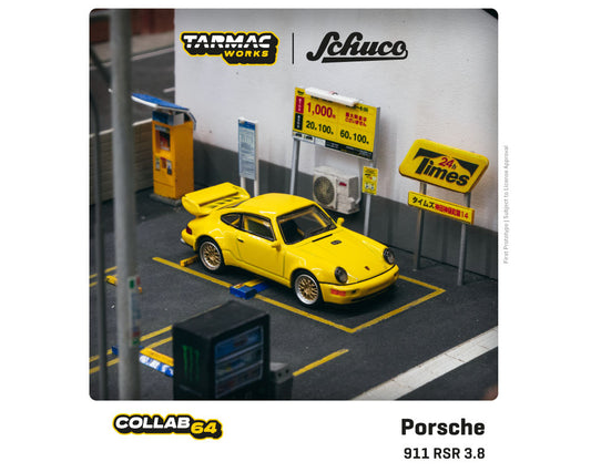 Tarmac Works x Schuco 1:64 Porsche 911 RSR 3.8 (Yellow) – Collab64