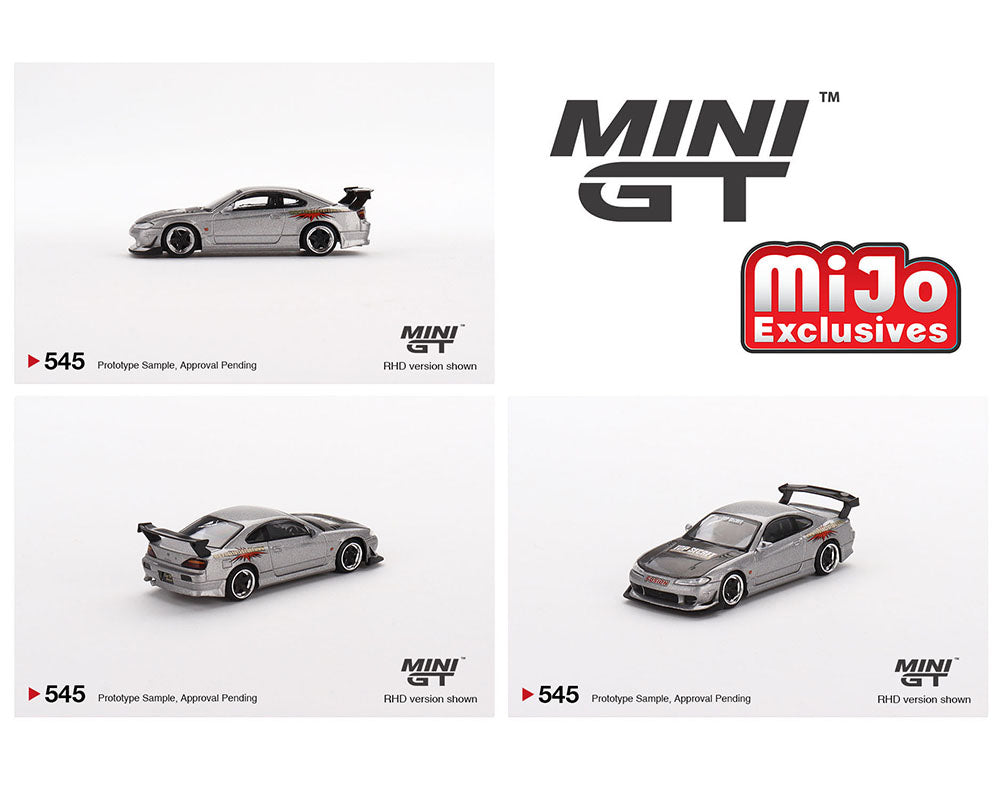 MiniGT 1:64 Nissan Silvia Top Secret (S15) Silver – MiJo Exclusive #545