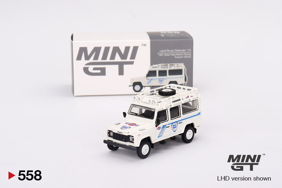 MiniGT 1:64 Land Rover Defender 110 1991 Safari Rally Martini Racing Support Vehicle – MiJo Exclusive #558