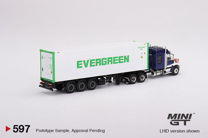 MiniGT 1:64 Western Star 49X Blue w/ 40' Reefer Container - Evergreen #597