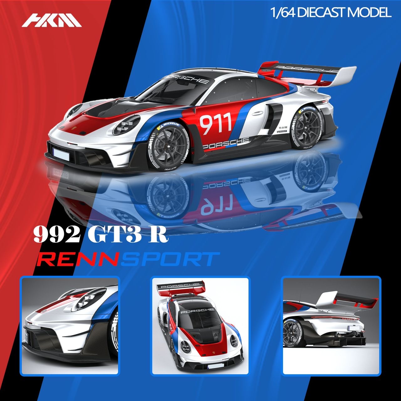 HKM 1:64 Porsche 992 GT3 R Rennsport - 911 White