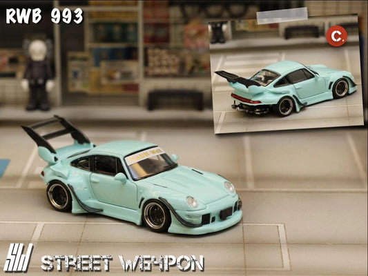 Street Warrior 1:64 Porsche RWB 993 Tiffany Blue - Kamiwaza Wing *Glows In Dark*