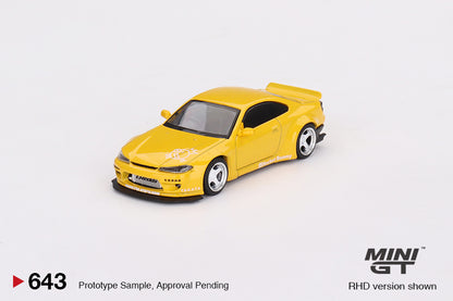 MiniGT 1:64 Nissan Silvia (S15) Rocket Bunny – Bronze Yellow – MiJo Exclusive #643