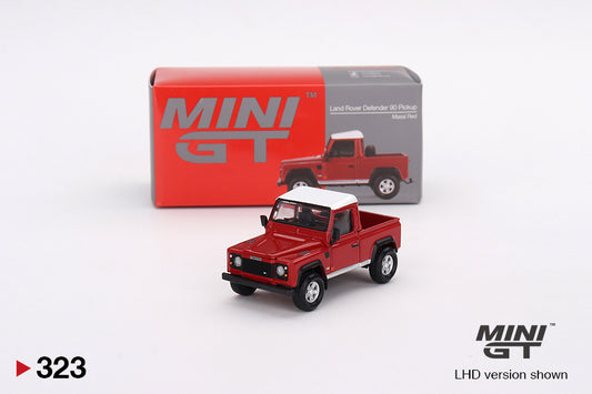 MiniGT 1:64 Land Rover Defender 90 Pickup – Masai Red - MiJo Exclusive #323