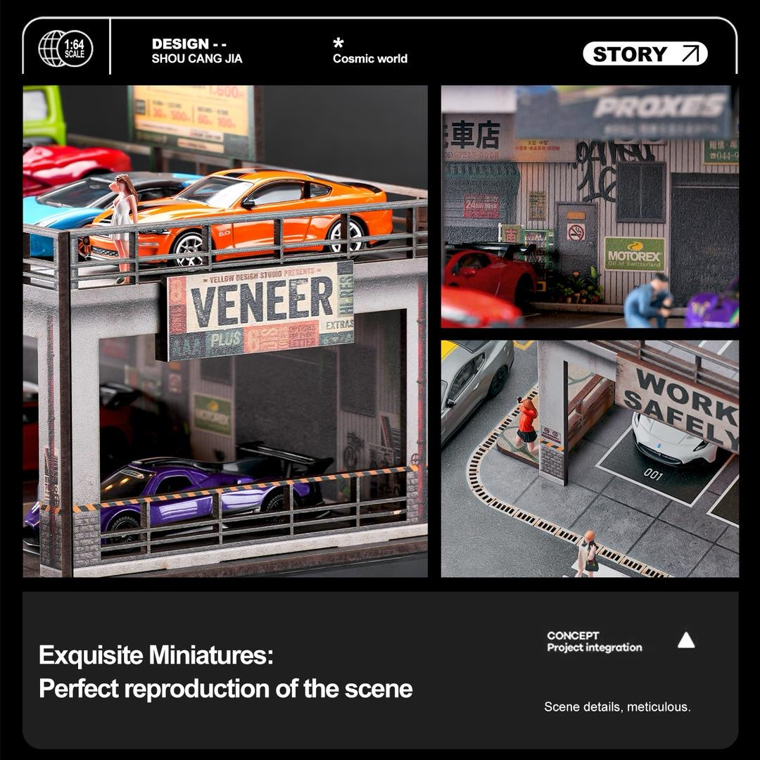 Shou Cang Jia 1:64 Safe Work Double Deck Parking Work Shop