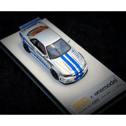 PGM X Onemodel 1:64 Nissan GT-R (R34) Z-Tune Silver W/ Blue Stripe - Fast & Furious