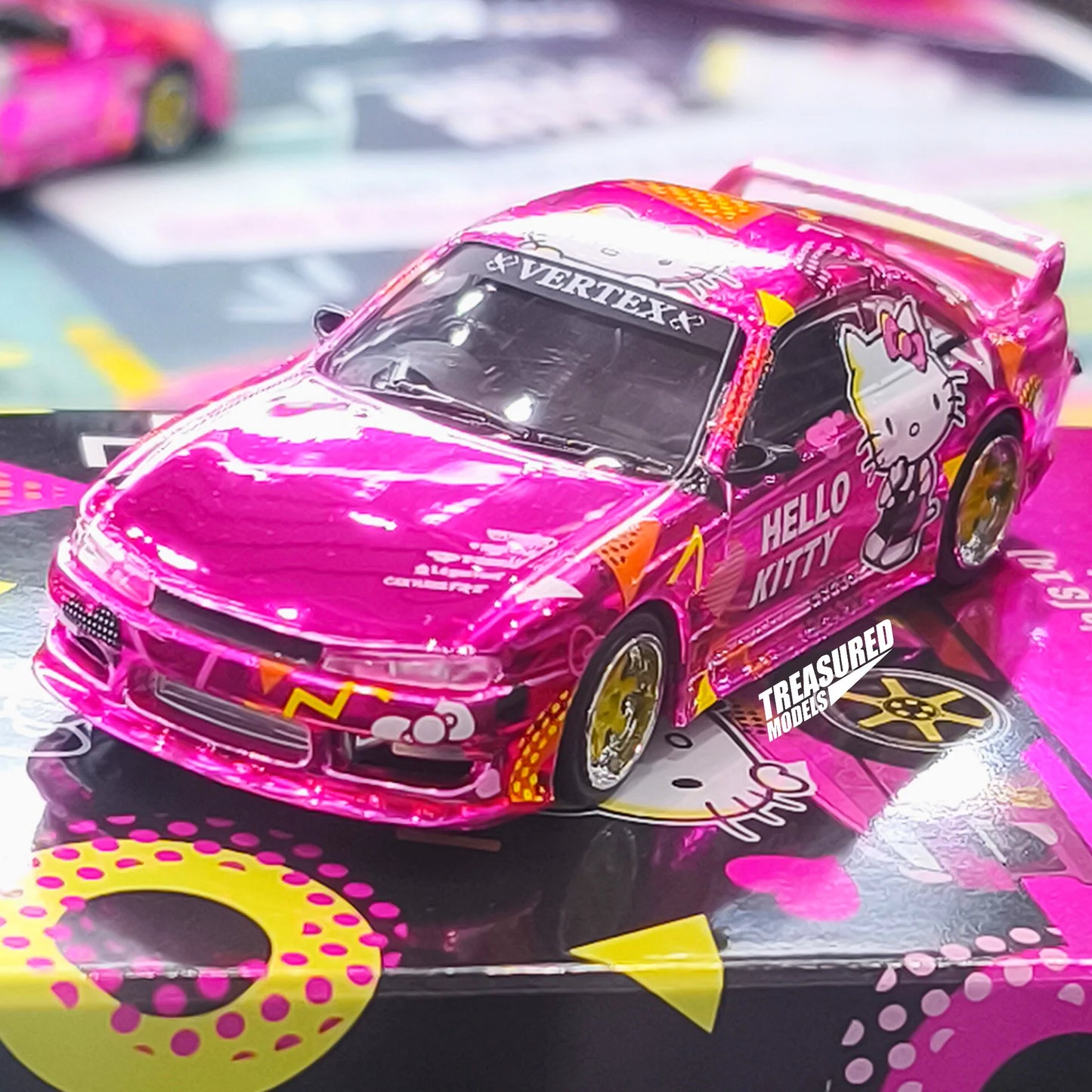 Tarmac Works 1:64 VERTEX Silvia S14 Hello Kitty Pink Chrome - 2025 APA EXPO Exclusive