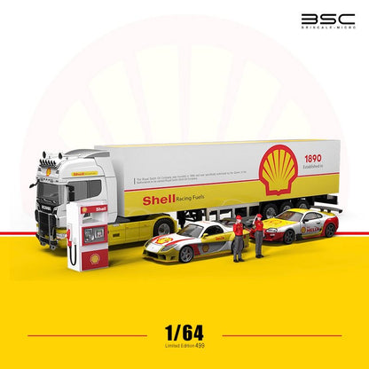BSC 1:64 Shell Livery Scania Transport Truck With Supra, RX-7 & Figures - Complete Set