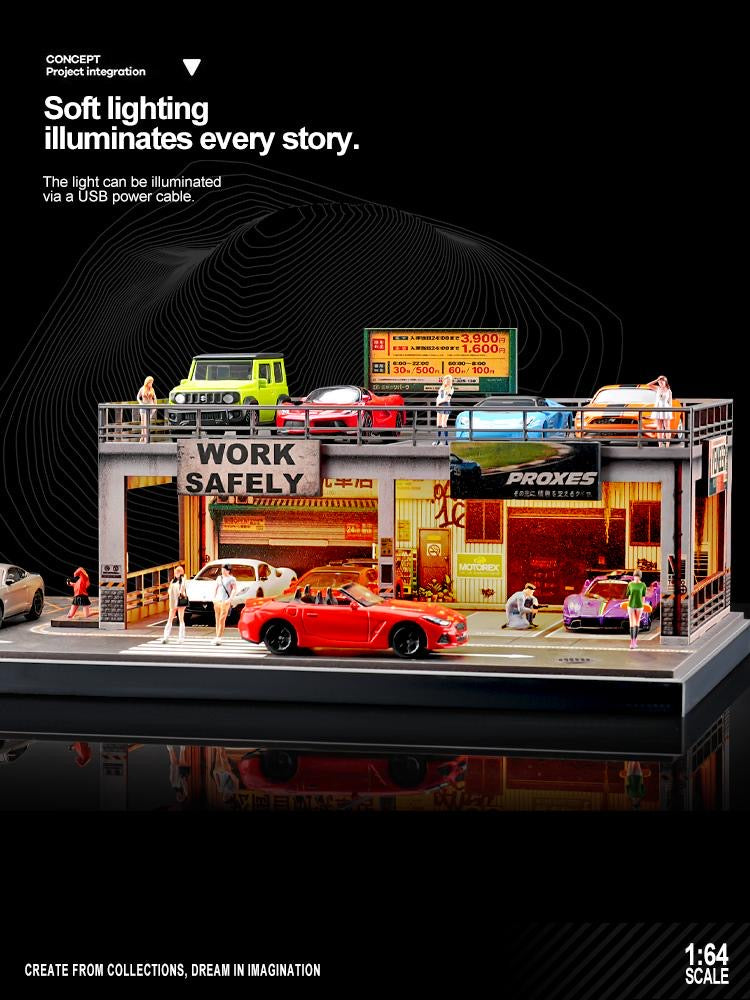 Shou Cang Jia 1:64 Safe Work Double Deck Parking Work Shop