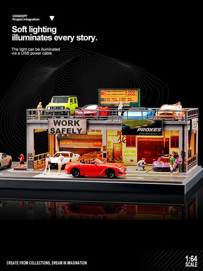 Shou Cang Jia 1:64 Safe Work Double Deck Parking Work Shop