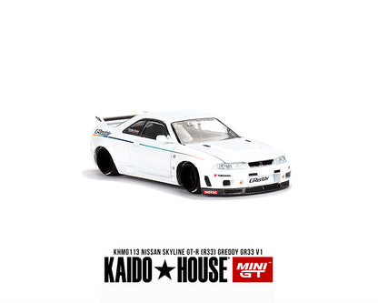 MiniGT X Kaido House 1:64 Nissan Skyline GT-R (R33) Greddy GR33 V1 – White