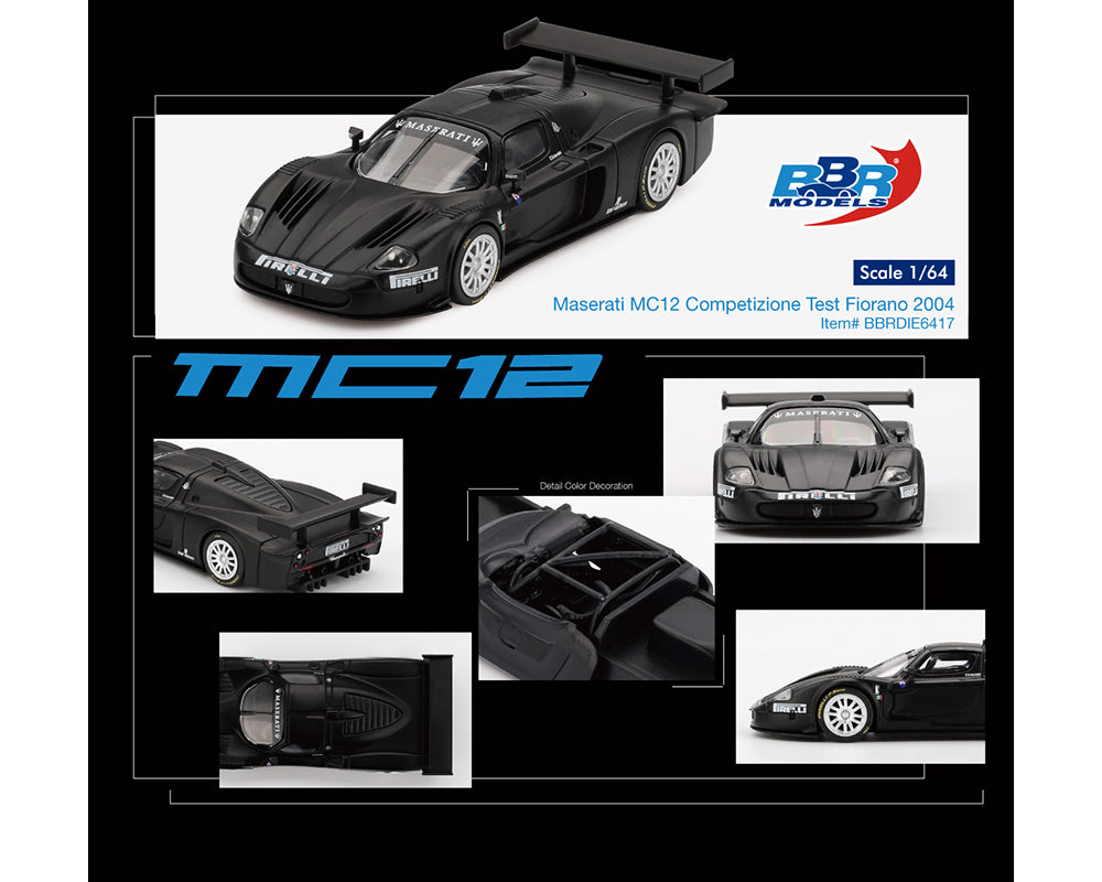 BBR Models 1:64 Maserati MC12 Competizione Test Fiorano 2004 - Matte Black