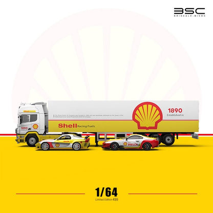 BSC 1:64 Shell Livery Scania Transport Truck With Supra, RX-7 & Figures - Complete Set