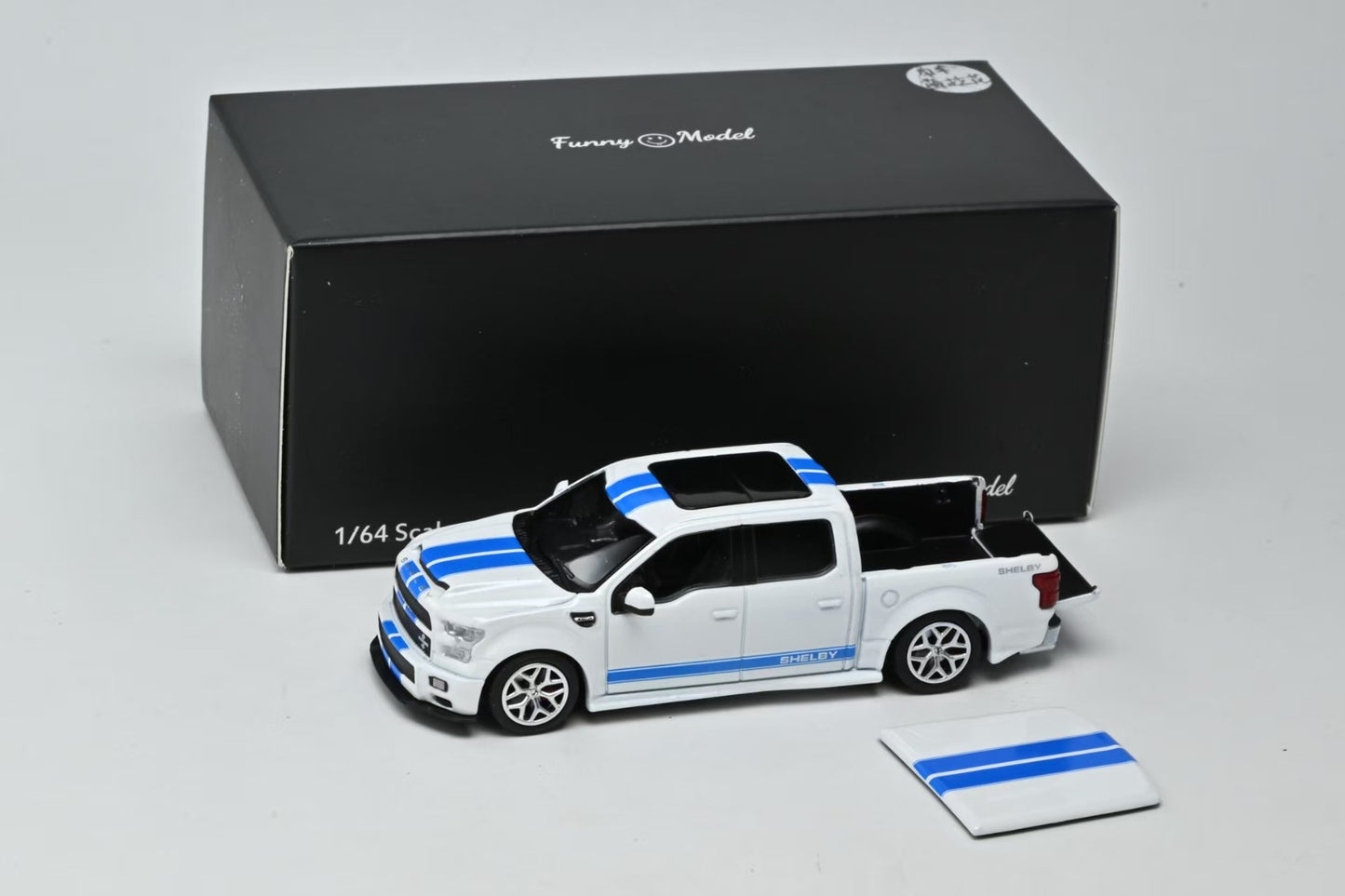 Funny Model 1:64 Ford F150 Super Snake - Oxford White With Blue Stripes