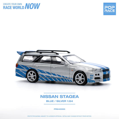 Pop Race 1:64 Nissan Stagea GT-R - Silver/Blue