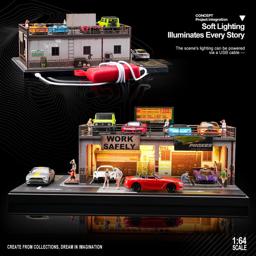 Shou Cang Jia 1:64 Safe Work Double Deck Parking Work Shop