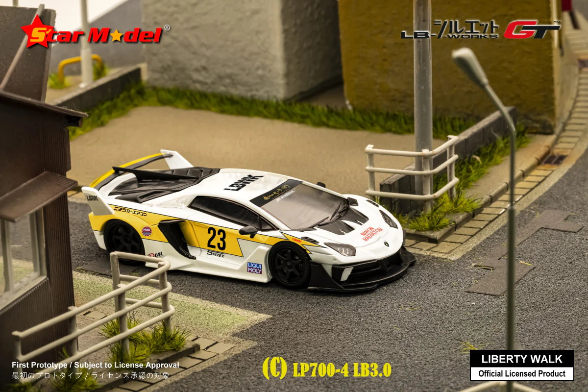 Star Model 1:64 LBWK LB-Silhouette Works Lamborghini Aventador GT Evo LP700-4 - White Lightning #23 Livery