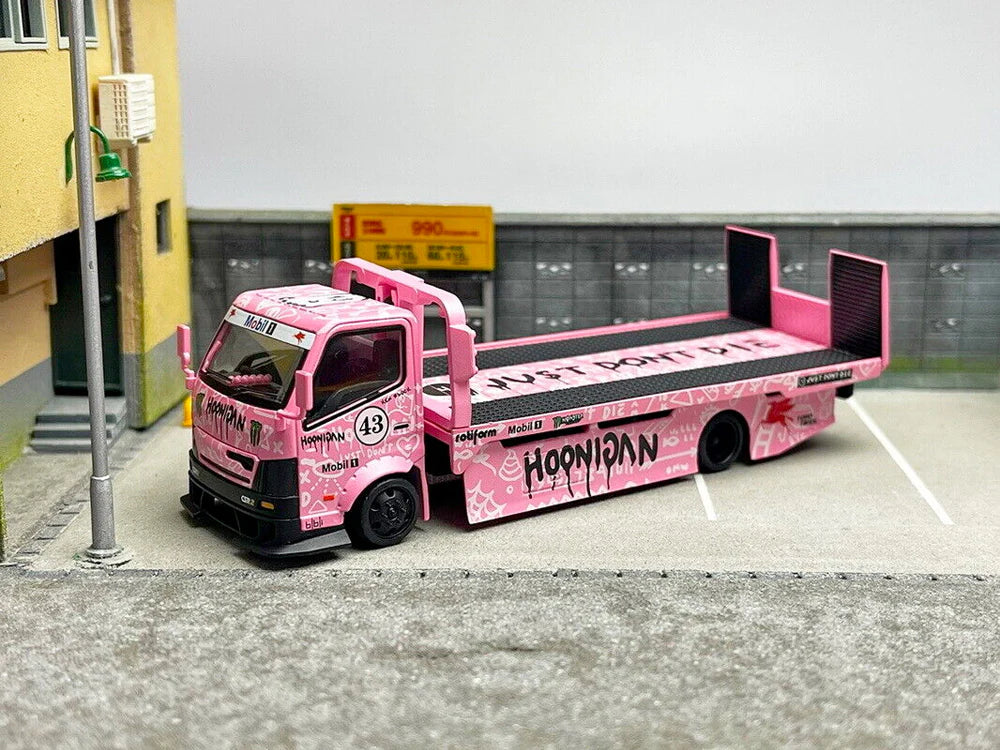 Micro Turbo 1:64 Custom Hoonipigasus Pink Pig Flatbed Tow Truck