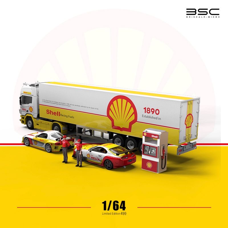 BSC 1:64 Shell Livery Scania Transport Truck With Supra, RX-7 & Figures - Complete Set