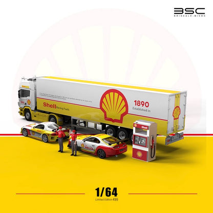 BSC 1:64 Shell Livery Scania Transport Truck With Supra, RX-7 & Figures - Complete Set