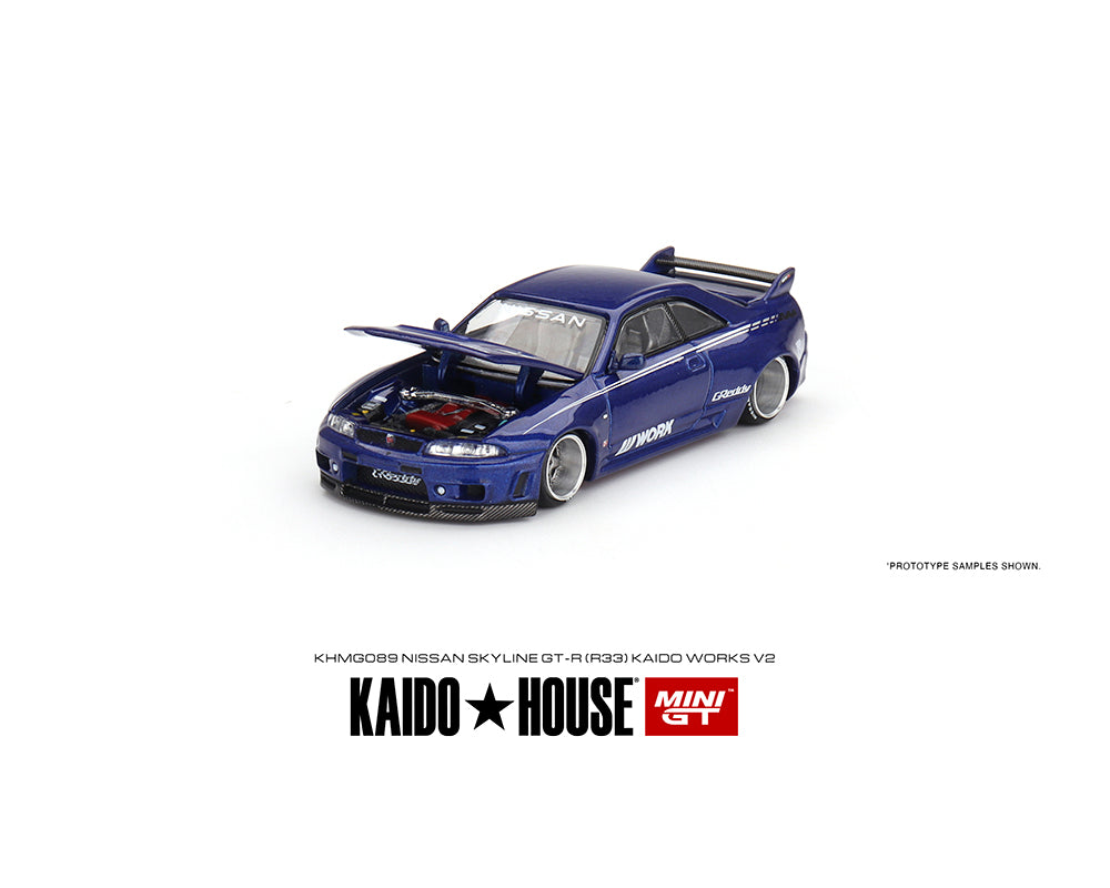 MiniGT X Kaido House 1:64 Nissan Skyline GT-R (R33) Kaido Works V2 - Blue
