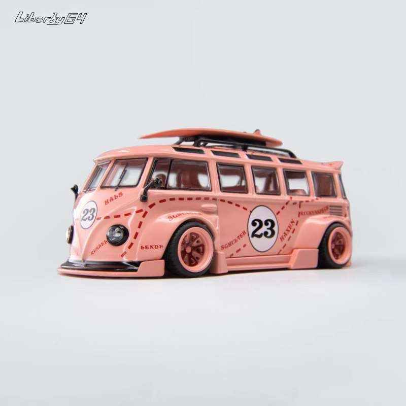 LF Model 1:64 VW Volkswagen T1 Bus With Surfboards - Pink Pig