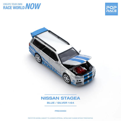 Pop Race 1:64 Nissan Stagea GT-R - Silver/Blue