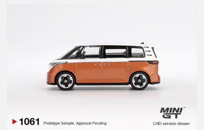 MiniGT 1:64 Volkswagen ID Buzz – Candy White / Energetic Orange #1061