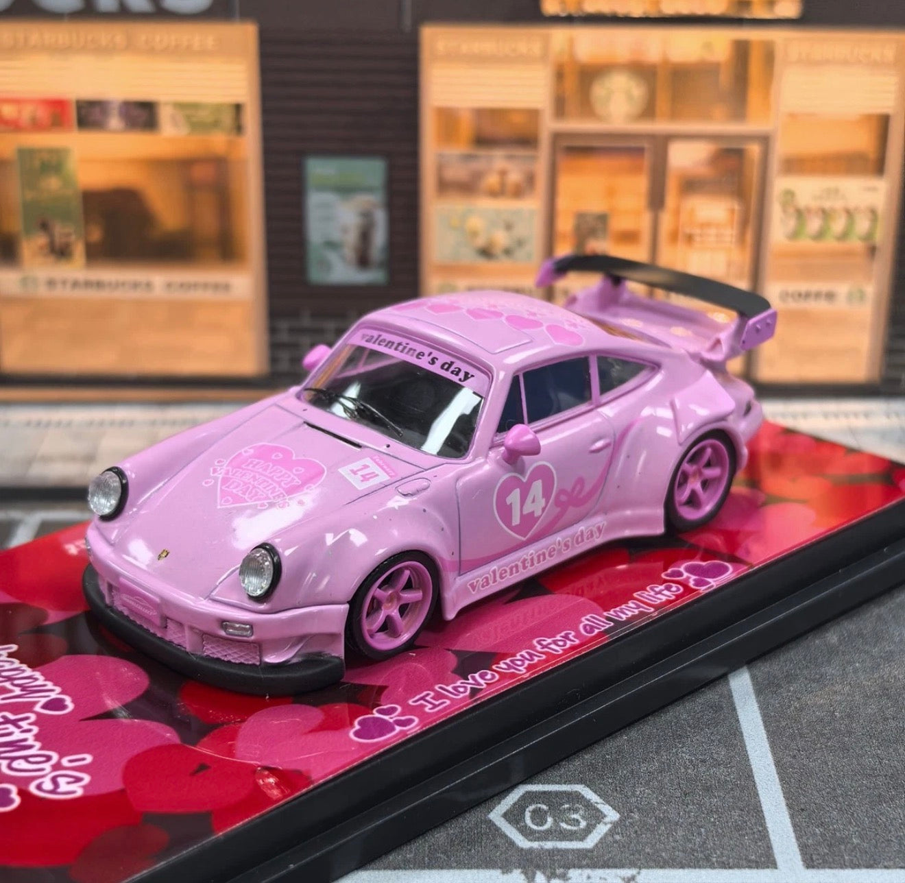 MyModelCollect 1:64 Porsche RWB 930 GT Wing - Pink Valentines Day