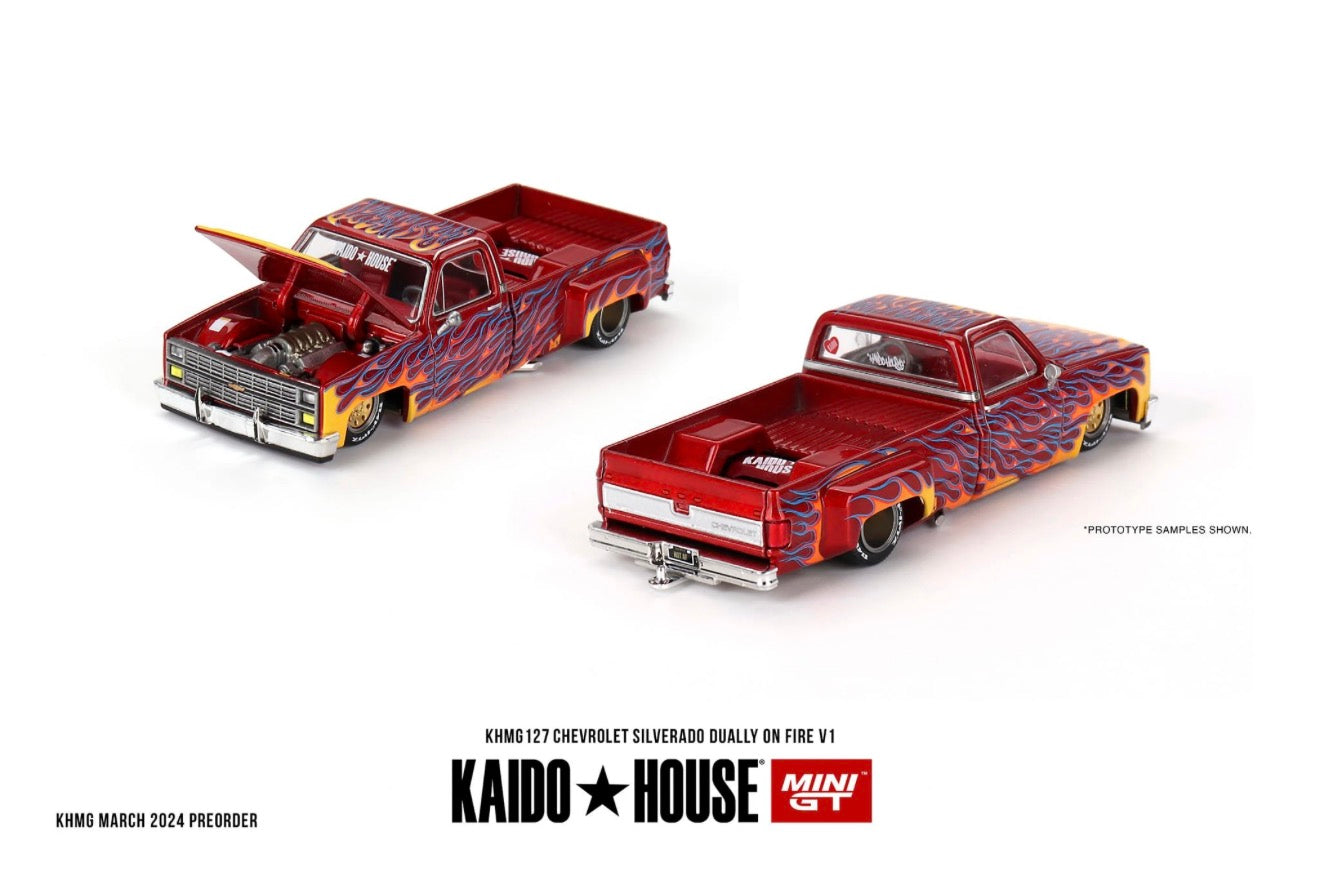 Kaido House 1:64 Chevrolet Silverado Fire Dually V1 - Regular & Chase PAIR