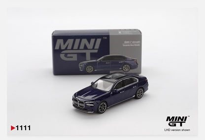 MiniGT 1:64 BMW i7 xDrive60 Tanzanite Blue Metallic #1111