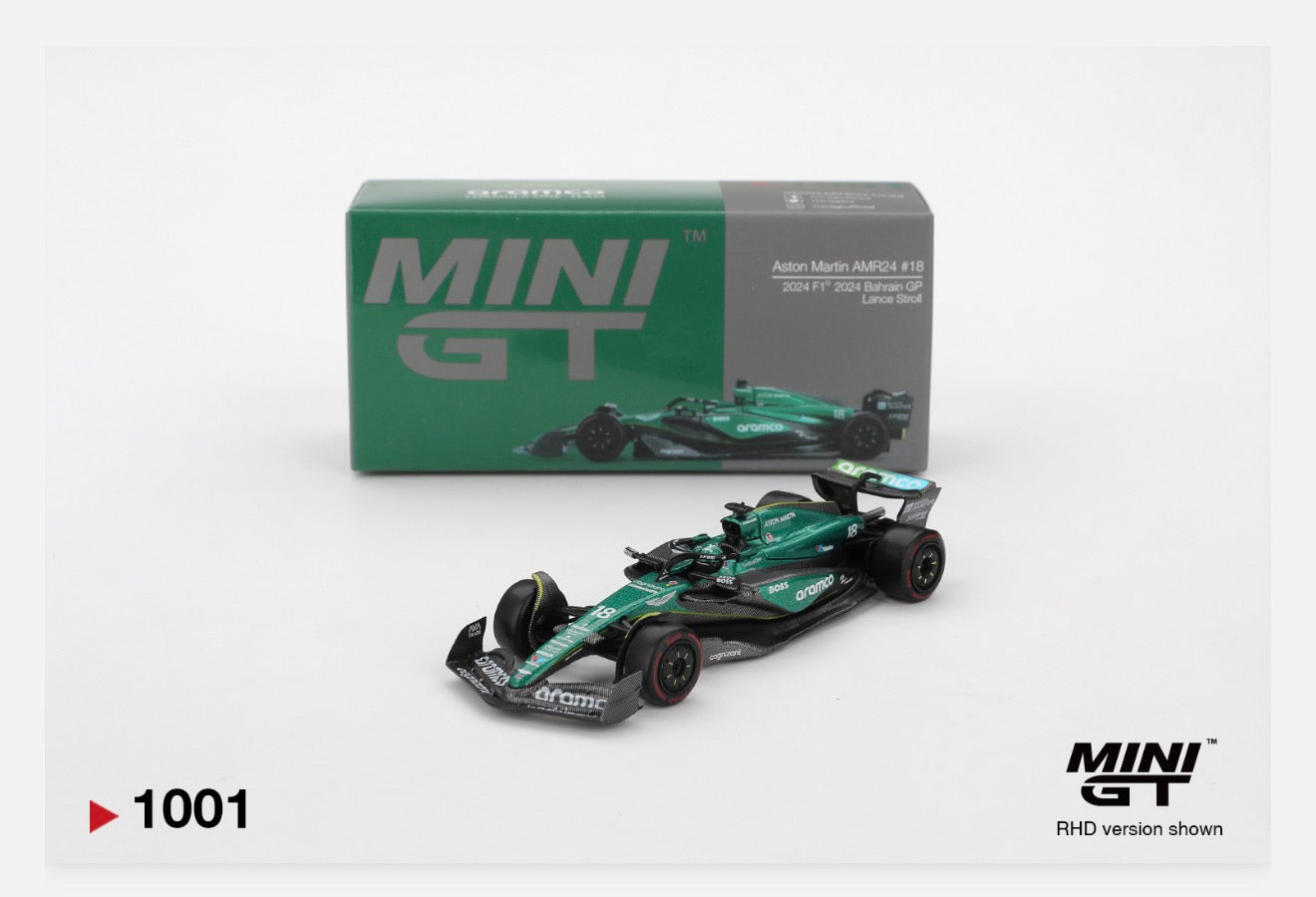 MiniGT 1:64 Aston Martin AMR24 #18 Lance Stroll 2024 F1 Bahrain GP #1001
