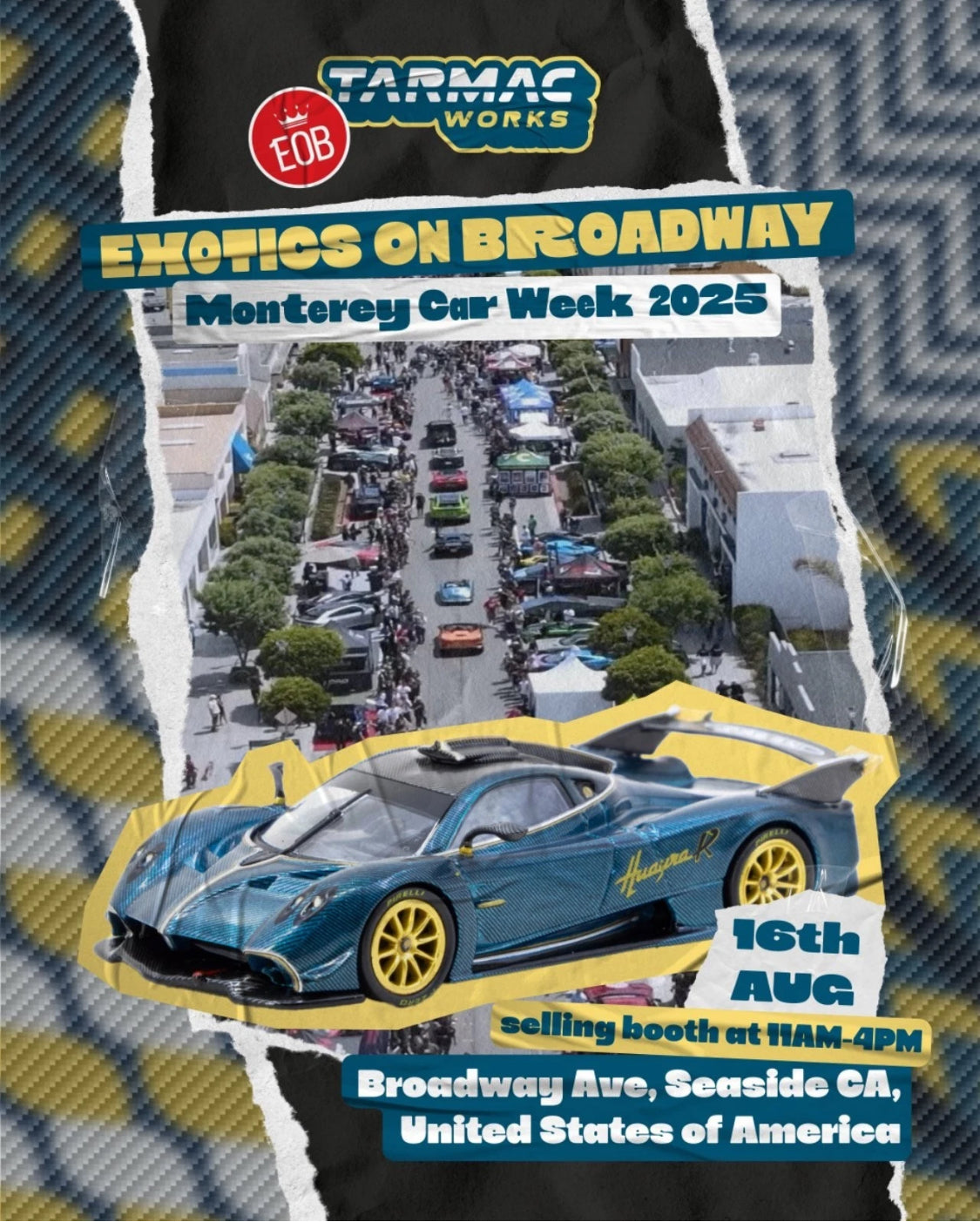Tarmac Works 1:64 Pagani Huayra R Turquoise Carbon Fiber Monterey Car Week 2025