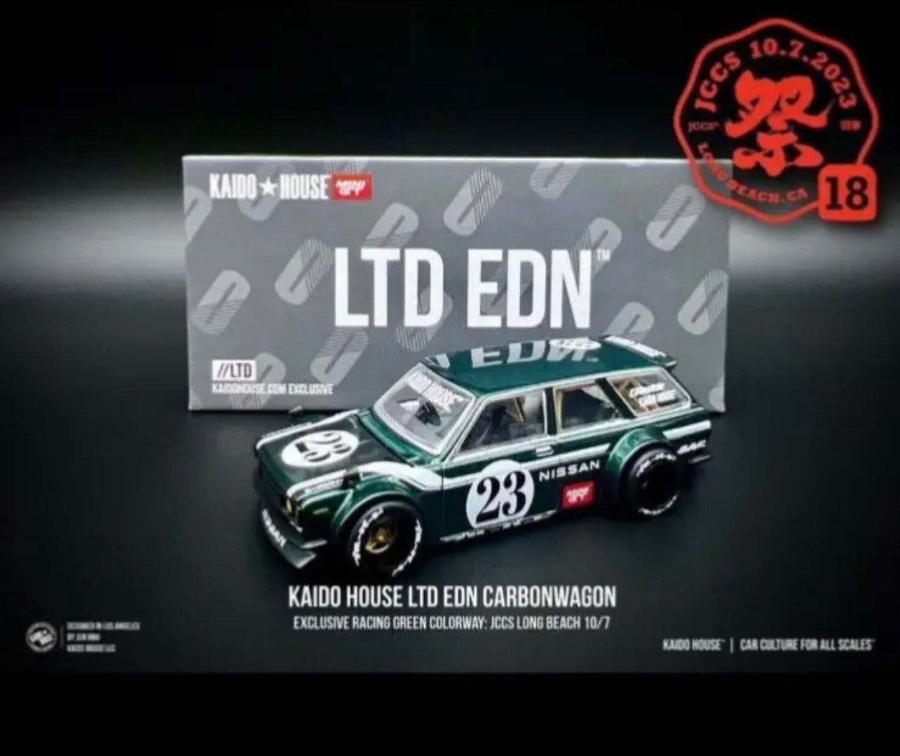 MiniGT X Kaido House 2023 JCCS Pop Up Shop - Datsun 510 Carbon Wagon V3 Green