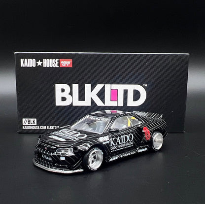 Kaido House 1:64 BLKLTD Nissan Skyline GT-R (R34) Kaido Works Gloss Black With CHASE Pin - KHMG050