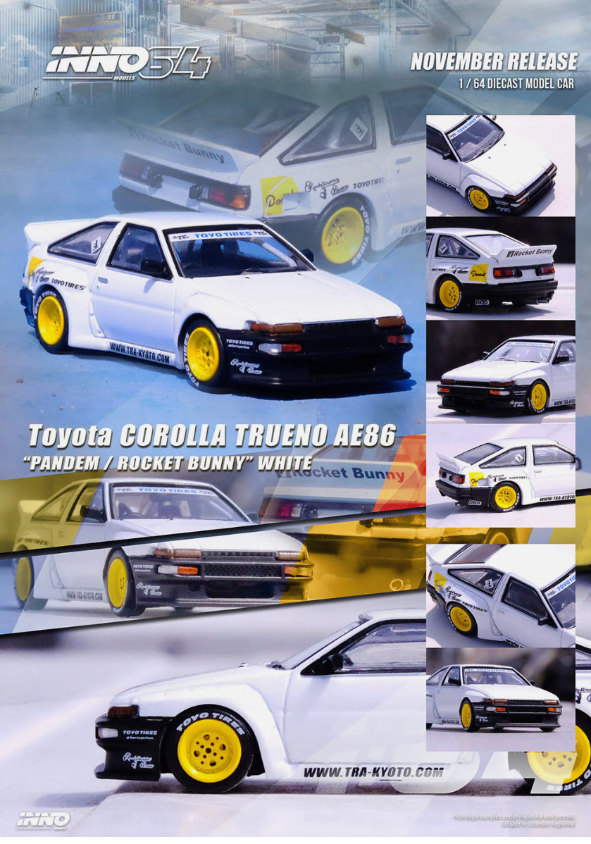 Inno64 1:64 Toyota Corolla Trueno (AE86) Pandem Rocket Bunny "E.Prime Racing" - White