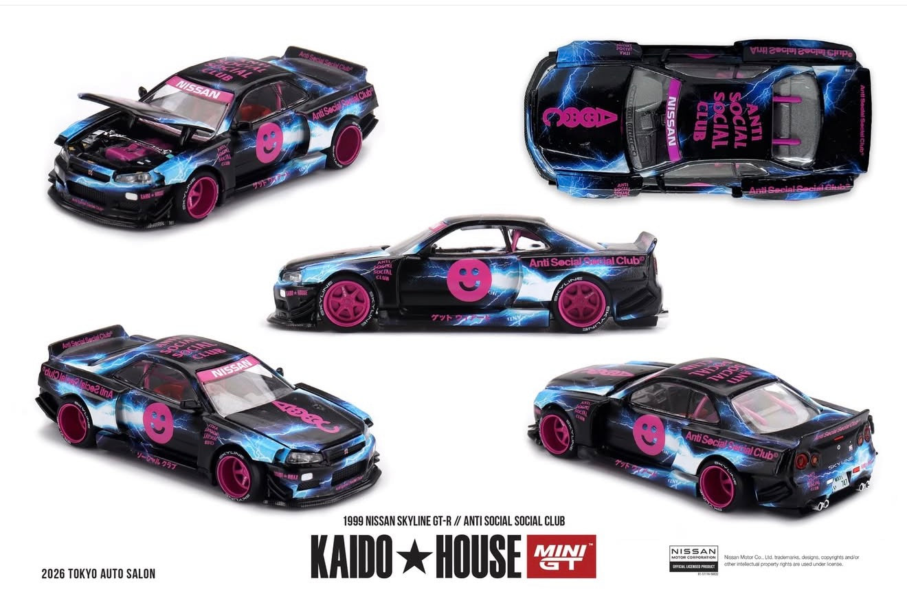 ANTI SOCIAL SOCIAL CLUB × KAIDO HOUSE ① Kaido House X Anti Social Social Club 1:64 Nissan Skyline GT-R R34