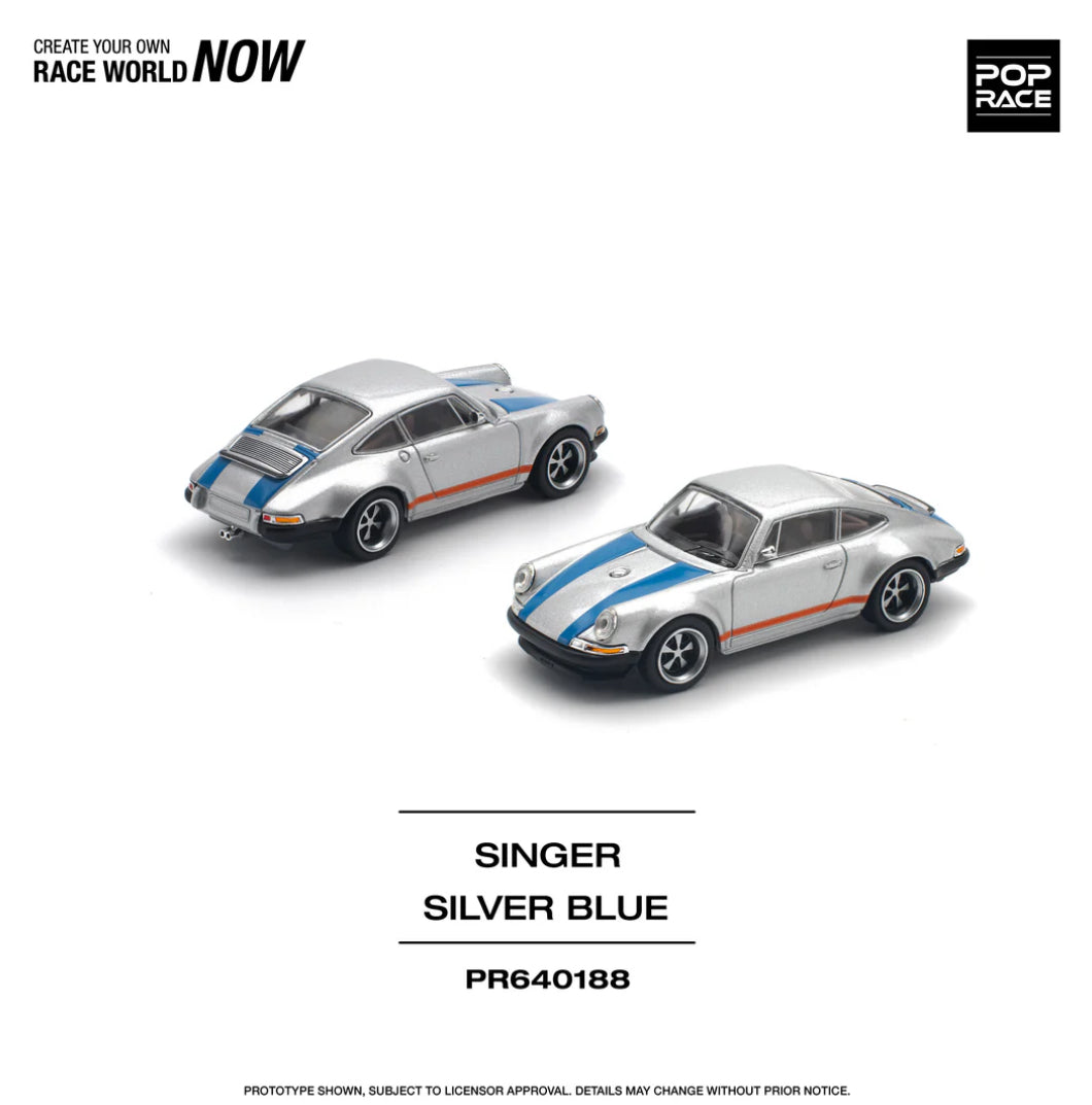 Pop Race 1:64 Porsche Singer - Silver/Blue