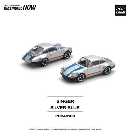 Pop Race 1:64 Porsche Singer - Silver/Blue