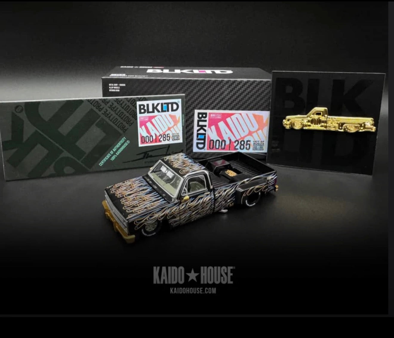 Kaido House 1:64 BLKLTD Chevrolet Silverado Dually On Fire With Pin & COA - KHMG086