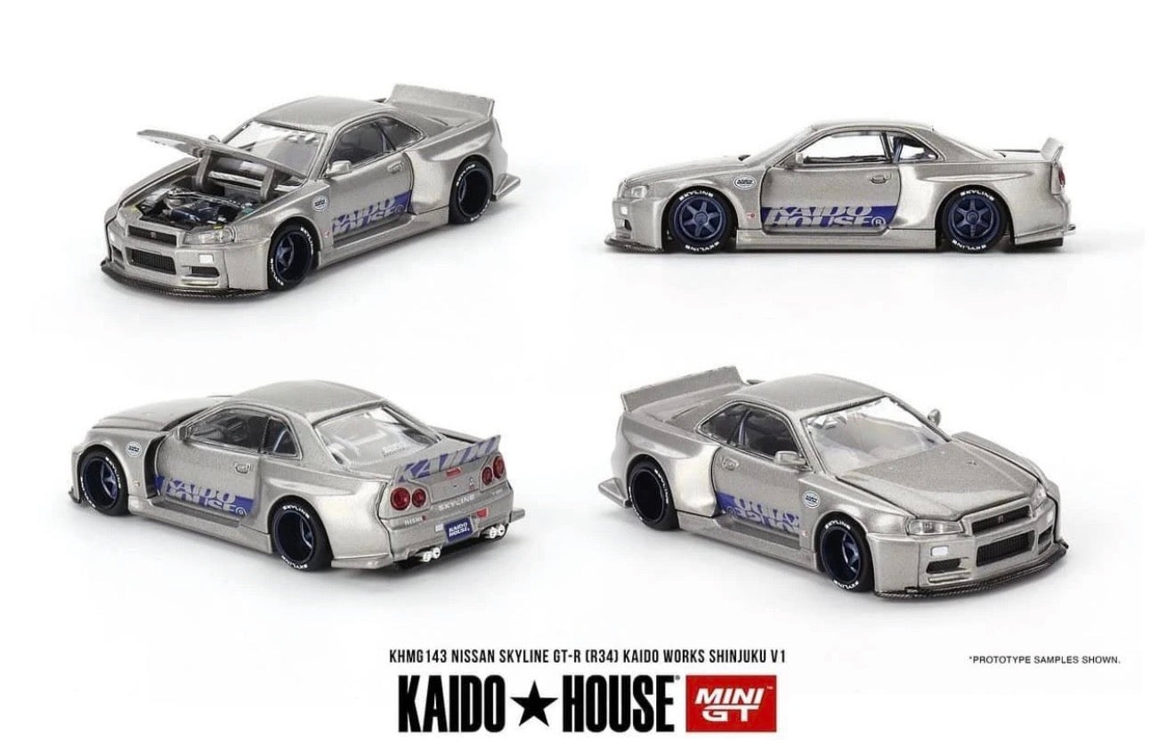 Kaido House 1:64 Nissan Skyline GT-R (R34) Kaido Works Shinjuku V1 - Regular & Chase PAIR
