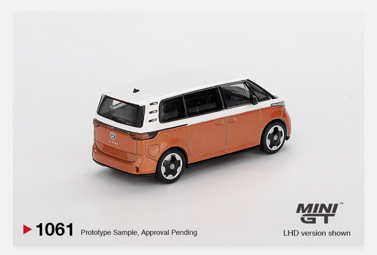MiniGT 1:64 Volkswagen ID Buzz – Candy White / Energetic Orange #1061