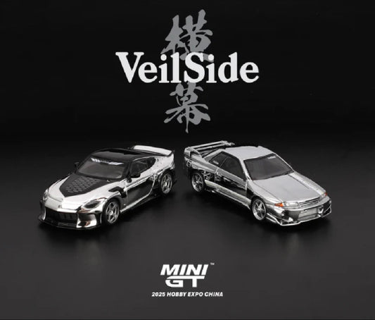 MiniGT 1:64 2025 Hobby Expo China HEC Veilside Nissan Z & Nissan R32 Chrome Set