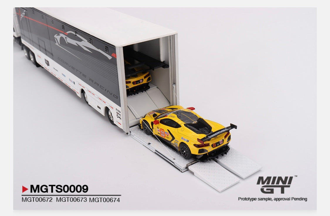 MiniGT 1:64 Corvette Racing C8.R Racing Transporter Set - MGTS0009