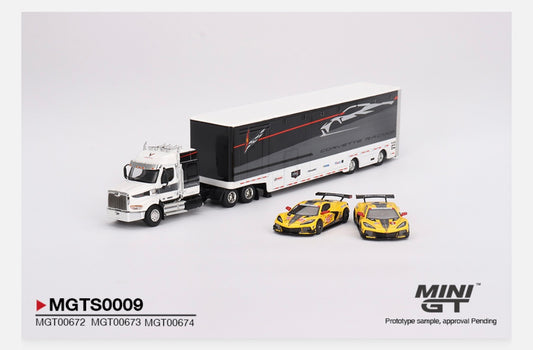 MiniGT 1:64 Corvette Racing C8.R Racing Transporter Set - MGTS0009