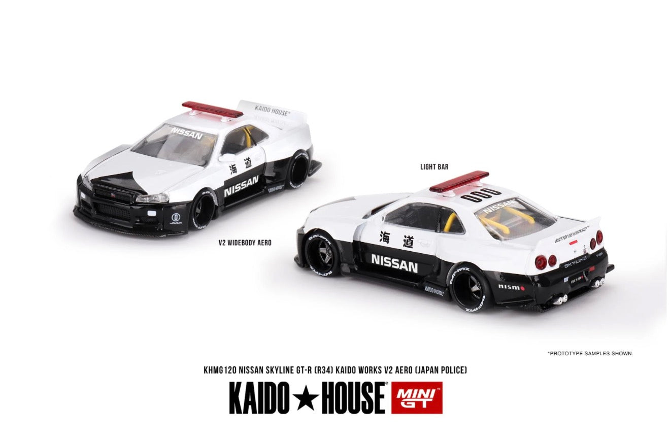 Kaido House 1:64 Nissan Skyline GT-R R34 Kaido Works V2 Aero Police - Regular & Chase PAIR