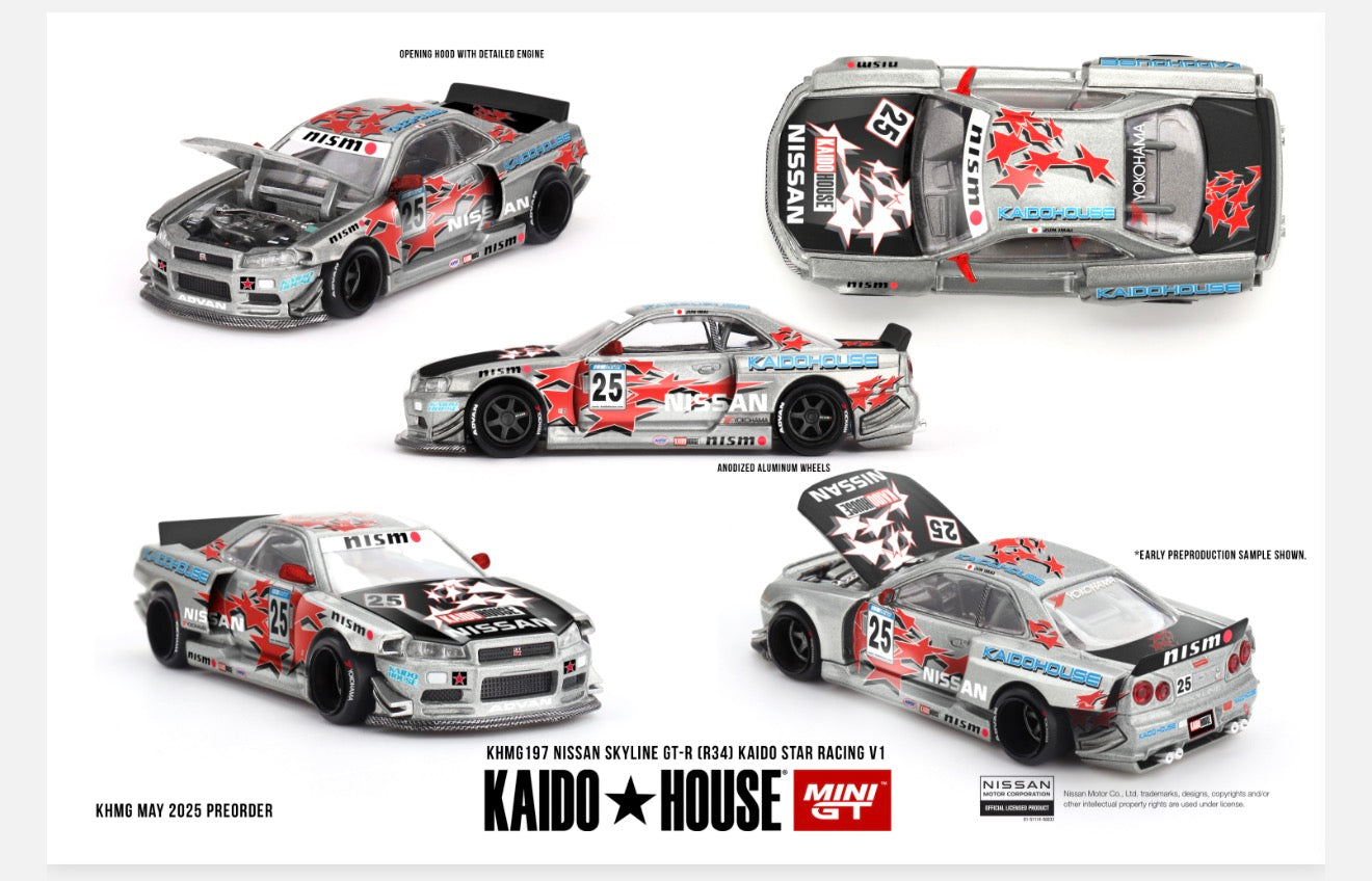 MiniGT X Kaido House 1:64 Nissan Skyline GT-R (R34) Kaido Star Racing V1
