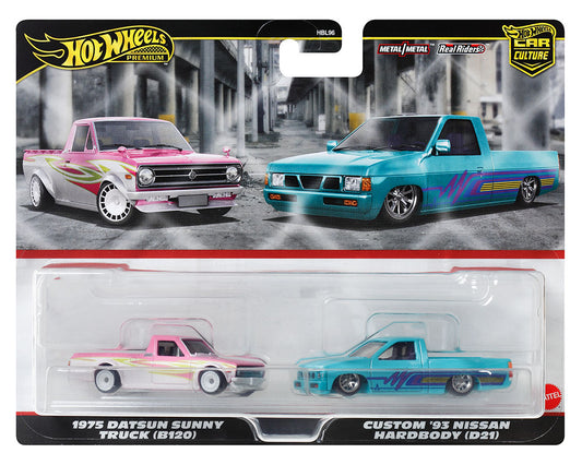 Hot Wheels 1:64 Car Culture Premium 2-Car Set 1975 Datsun Sunny Truck (B120) & Custom 93 Nissan Hardbody (D21)