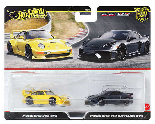 Hot Wheels 1:64 Car Culture Premium 2-Car Set Porsche 993 GT2 & Porsche 718 Cayman GT4